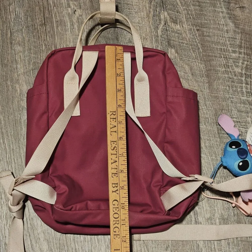 Maroon Mini Backpack Kids Compartments Handles Lilo & Stitch Key Chain